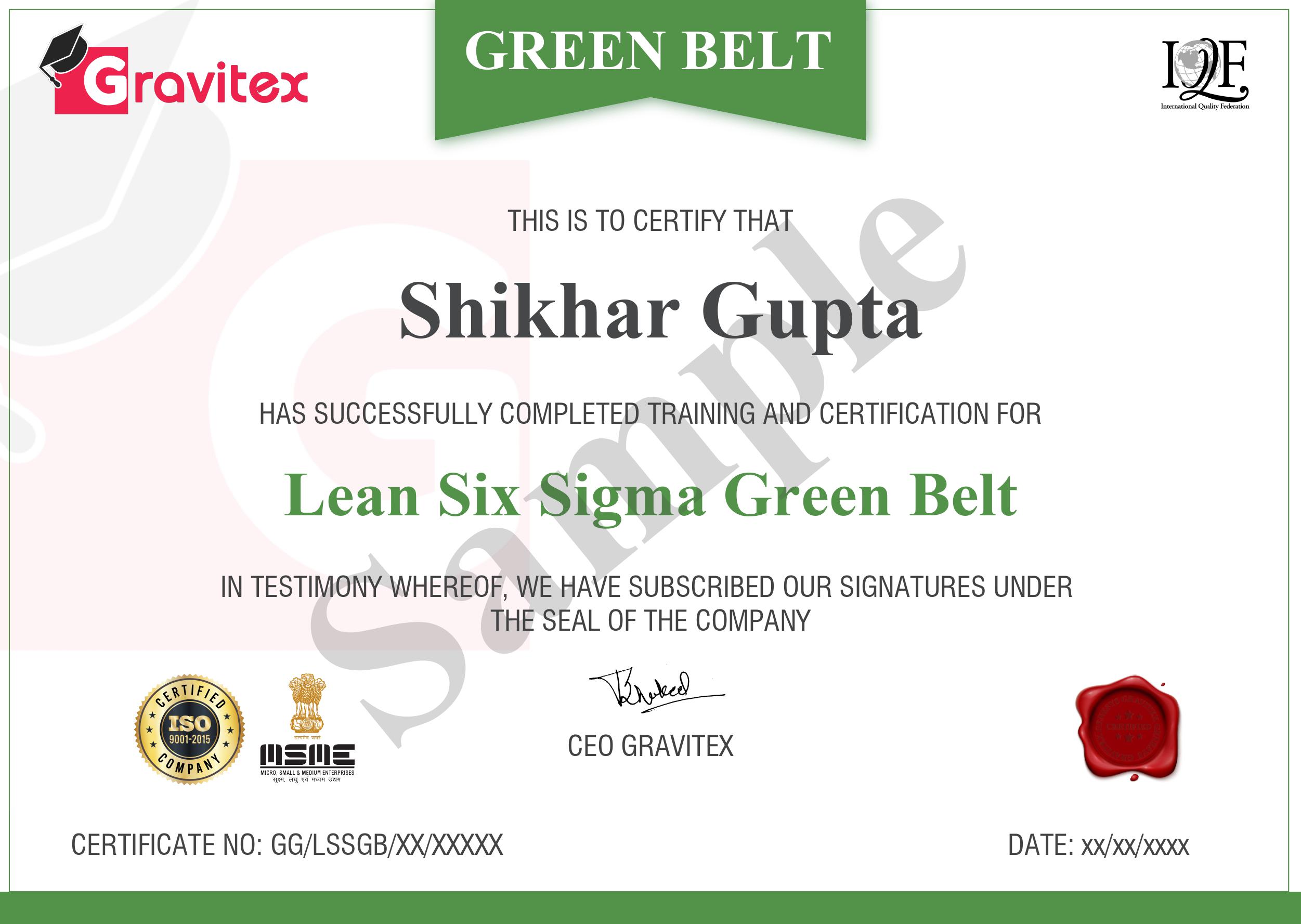 six sigma green belt couse certificate